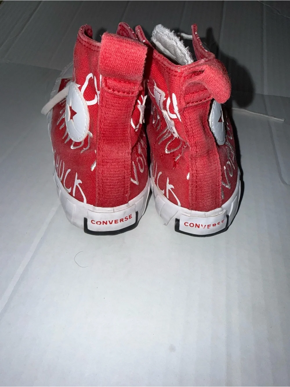 Converse Kids Red High-Top Sneakers with White Star Patch and Graffiti